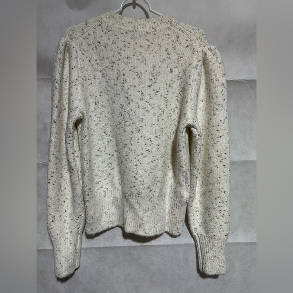 NWT Ann Taylor Cream & Gold Metallic Shimmer Puff Sleeve Sweater Sz Large Party - Picture 2 of 6
